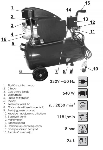 Kompresor za vazduh WDK825 24 litara 75015225