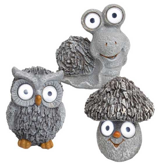 Komplet Tri solarne baštenske lampe Sova Puž i Pečurka