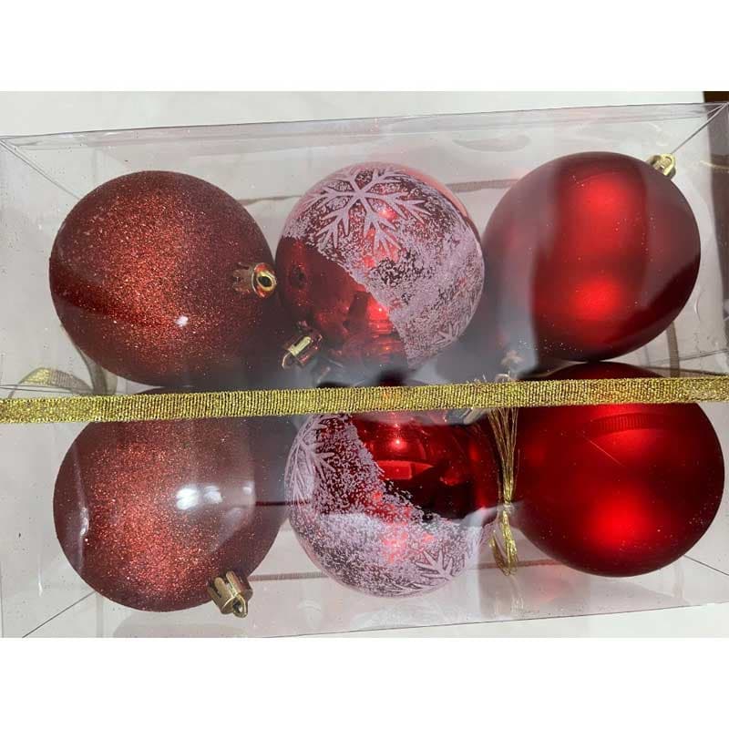 Ukrasi za novogodišnju jelku Kugle Icy Print 8cm 6kom. Crvene