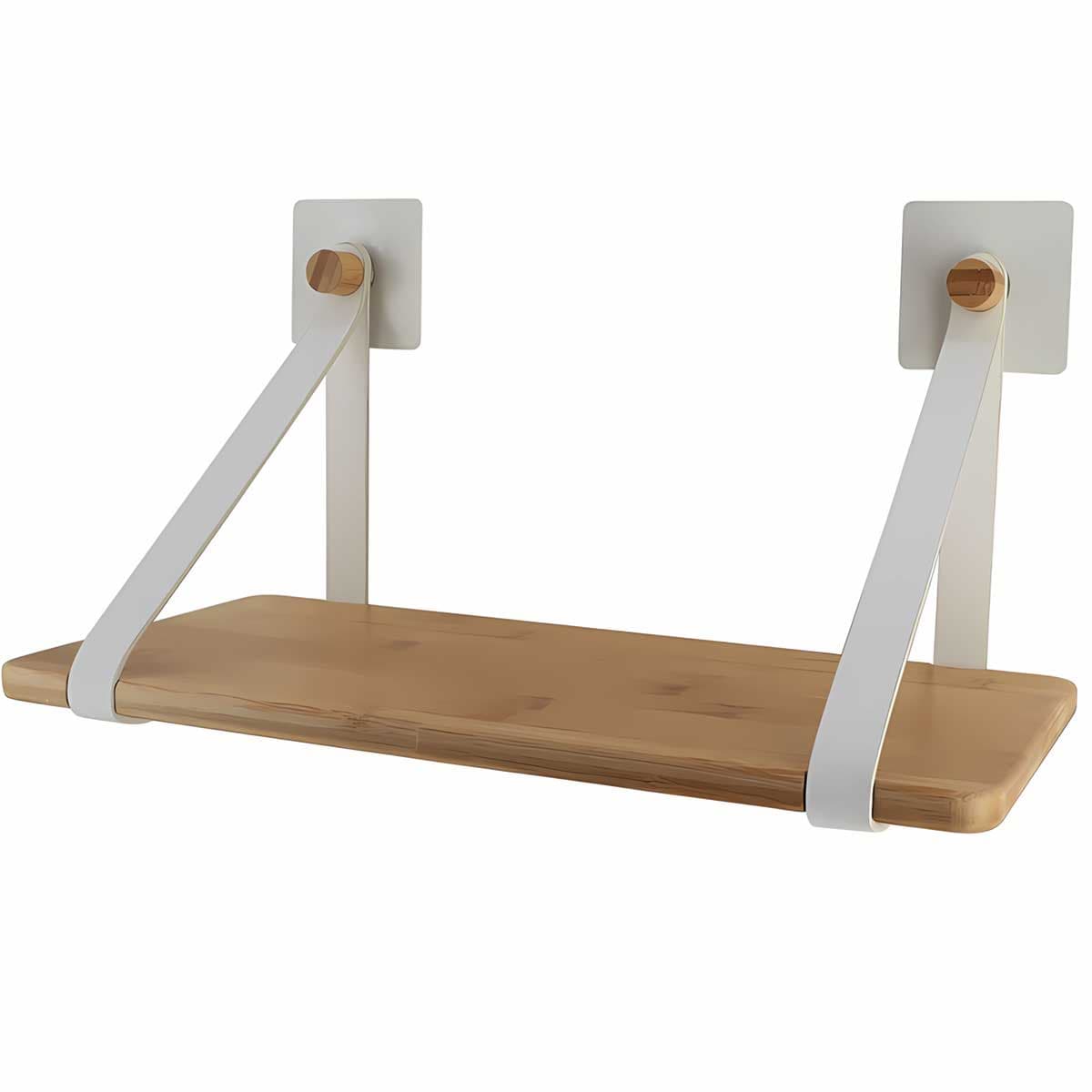 Polica Za Zid Sa Nosaćima od eko Kože White - Montira se bez bušenja i šrafljenja - Tendance