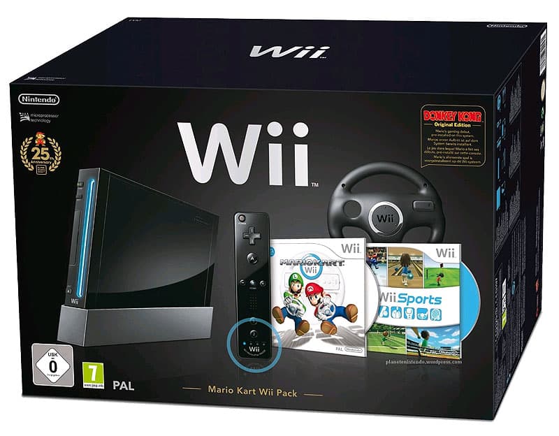 Nintendo Wii + Wii Mario Kart + Wii Volan + Remote Plus BLACK