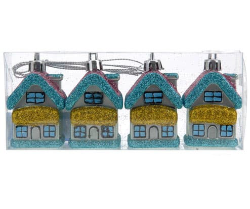 Ukrasi za jelku - Kućice - 4 komada
