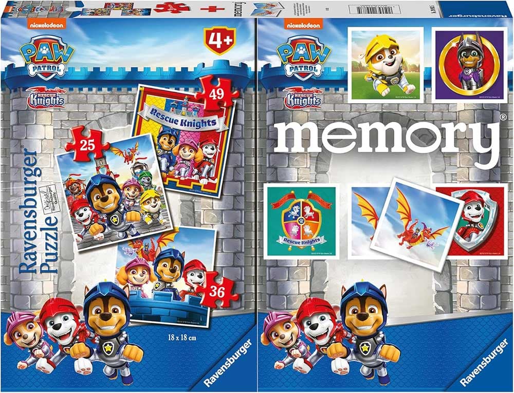 Paw patrol Knights 2u1 Društvena igra Memorija + 3 Puzzle Ravensburger 20983