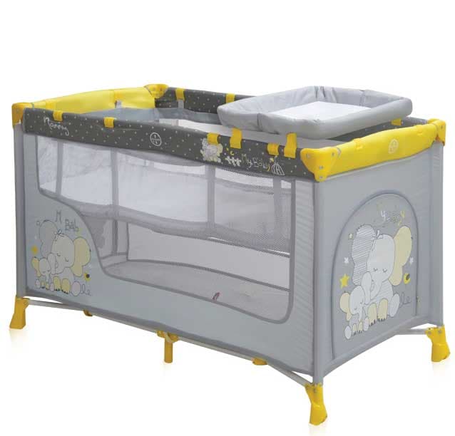 Bertoni Lorelli Prenosivi krevetac Nanny sa 2 nivoa Yellow Elephants