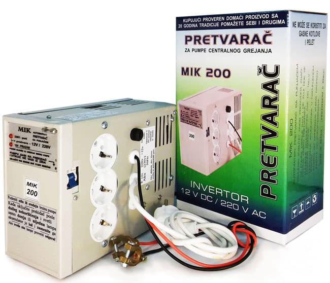 Pretvarač napona sa punjačem za spoljni akumulator Ispravljač sa 12 na 220V MIK 200