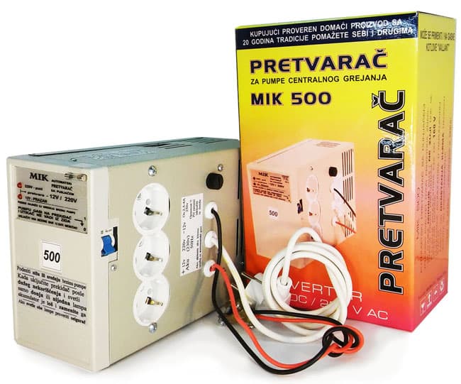 Pretvarač napona sa punjačem za spoljni akumulator Ispravljač sa 12 na 220V MIK 500
