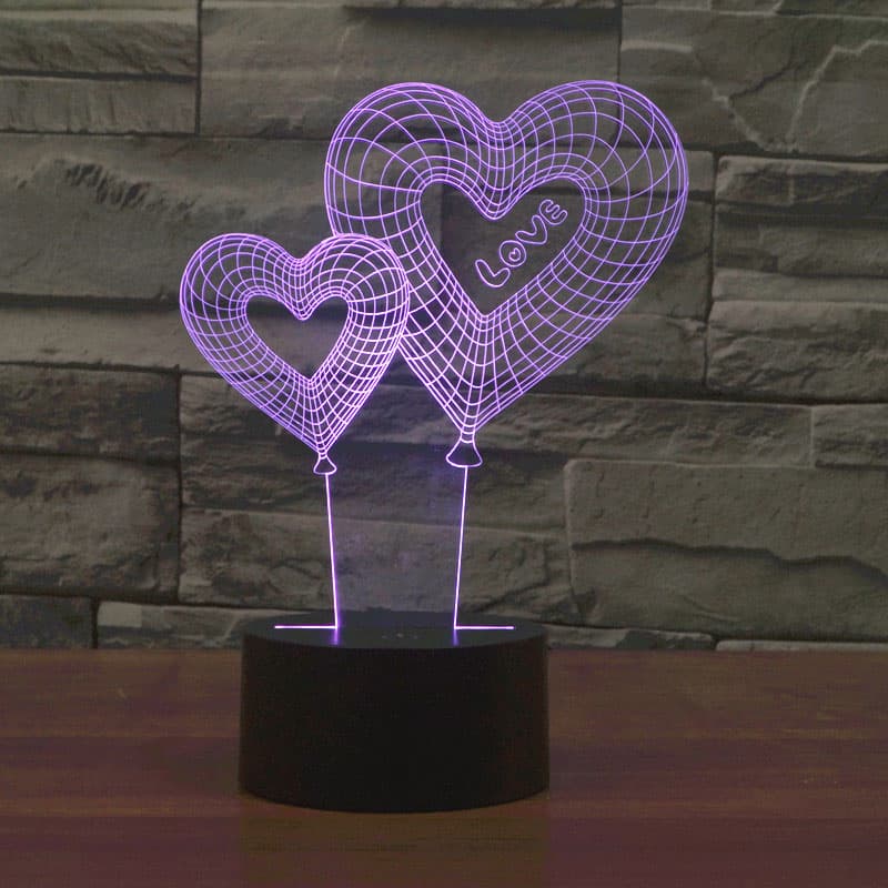 Black Cut Dekorativna 3D LED Lampa Purple Hearts Love