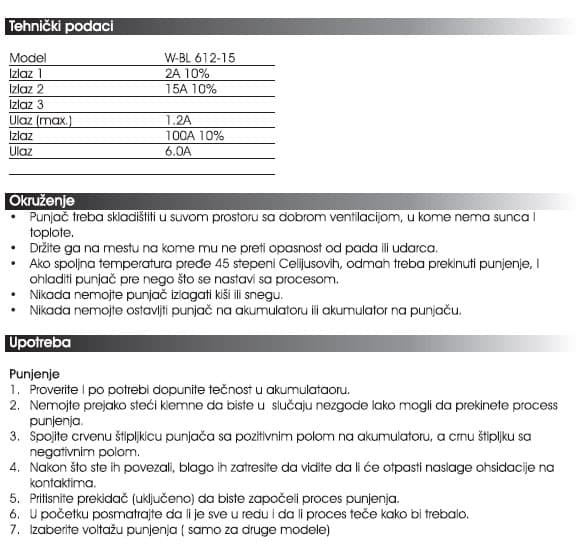 Punjač akumulatora sa starterom W-BL 612-15 76261215