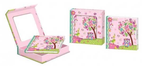 Dnevnik s ključićem u foto kutiji sova i ptičica