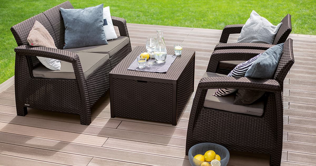 Baštenska Garnitura Allibert Corfu II Box - 2 Fotelje, Dvosed, Sto