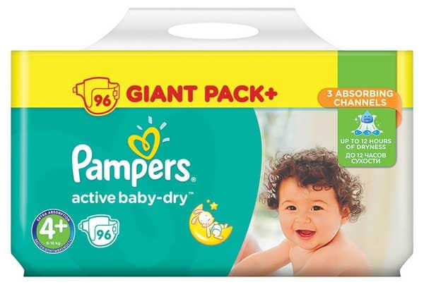 Pelene Pampers Active GBag Plus 4+ Maxi 9-16kg 96 kom.