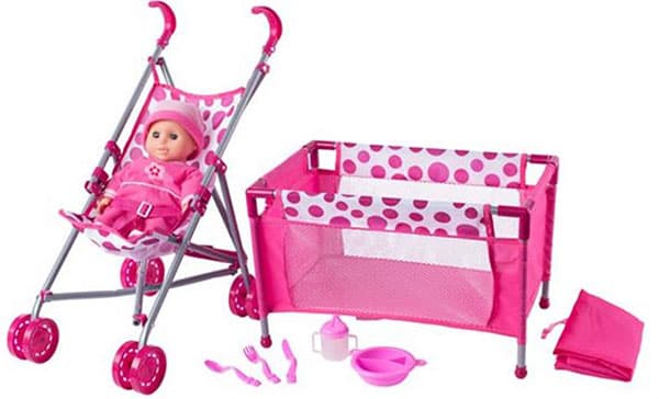 Woodyland Lutka beba + kolica + kevetac 91857