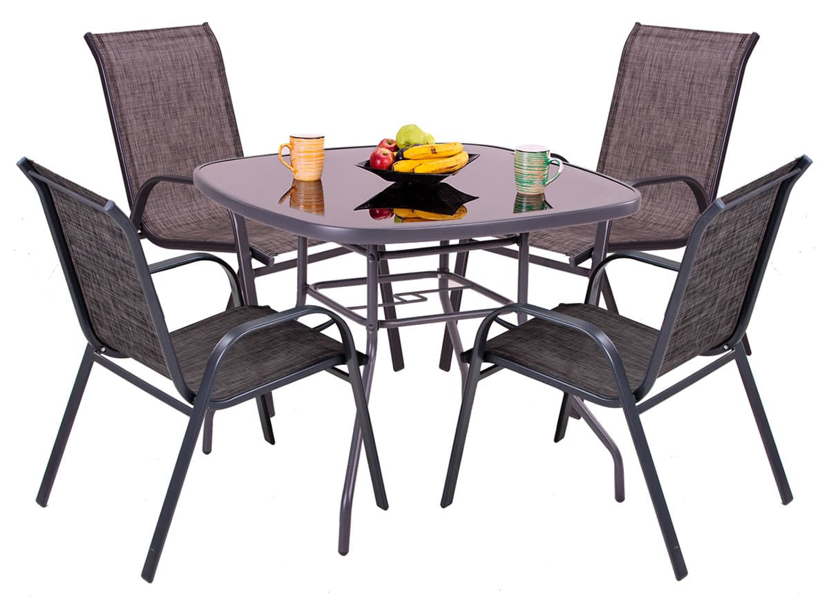 Baštenska Garnitura Bogota - 4 Melirane Stolice i Sto Sa Staklom