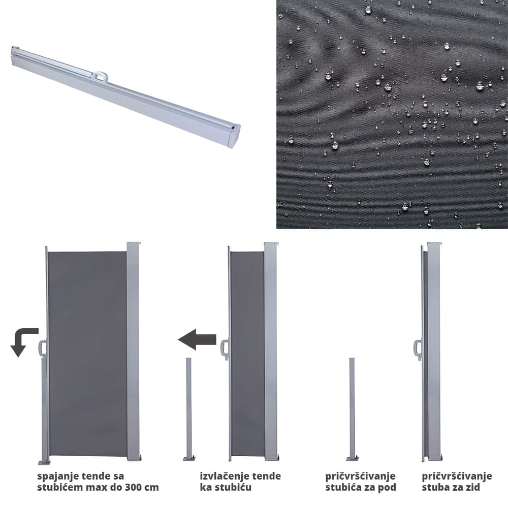 Bočna tenda - zaštita od sunca i vetra - paravan za dvorište i terase 180 x 300 cm