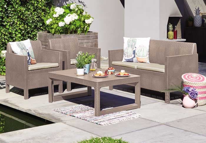 Baštenska garnitura Orlando sa Lyon stolom podesive visine Cappuccino