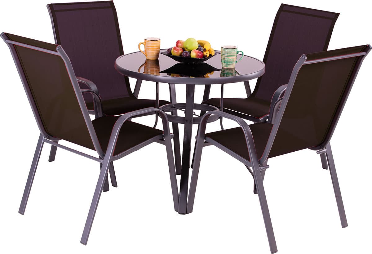 Baštenska Garnitura Como Black - 4 Stolice i Sto Sa Staklom