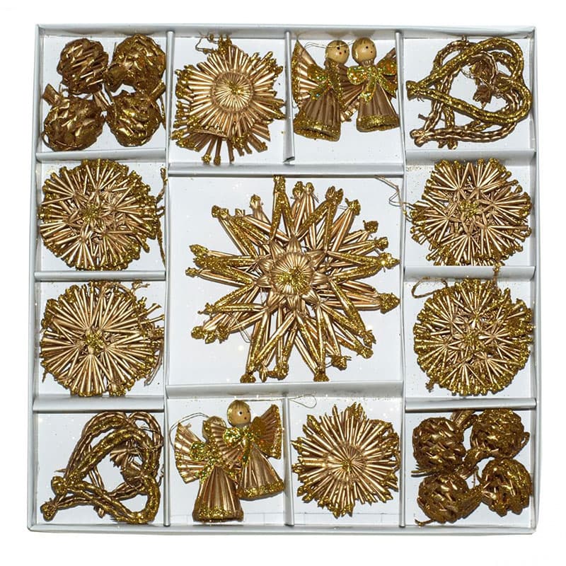 Komplet slamnatih ukrasa za jelku 49 komada