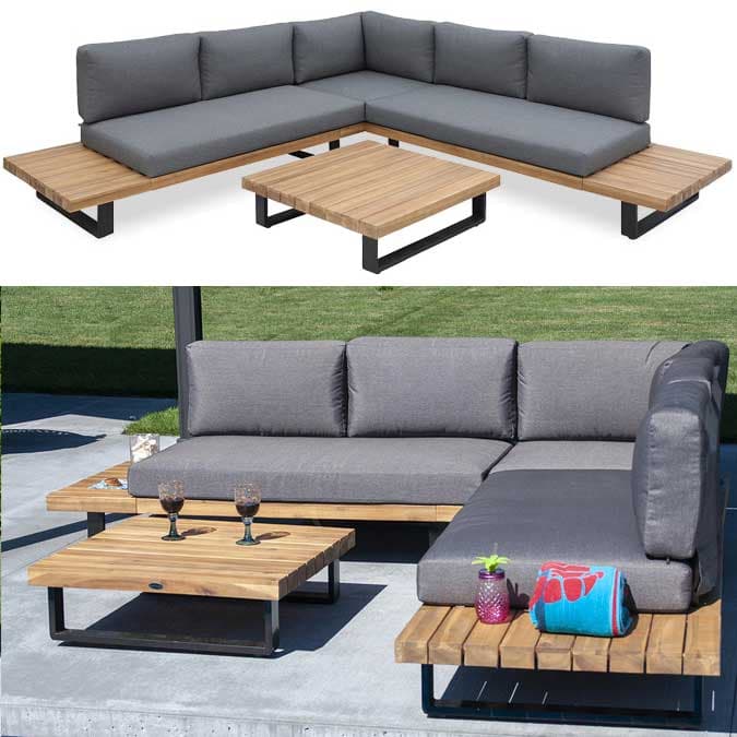 Ugaona Baštenska Garnitura Drvo Aluminijum Avila Set