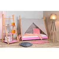 Kliknite za detalje - Krevet sa nastrešnicom, dušekom i letvicama 160x80 Tipi, roze 7717