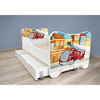 Kliknite za detalje - Dečiji krevet sa dušekom, podnicom i fiokom 168x80 cm Happy Kitty Firetruck