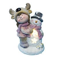 Kliknite za detalje - Novogodišnja i božićna dekoracija Figura sa LED svetlom 38cm Devojčica i Sneško