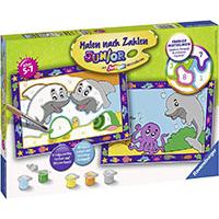 Ravensburger Bojanka po brojevima + akrilne boje Delfini 28147