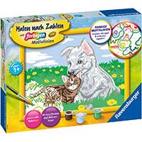 Ravensburger Bojanka po brojevima + akrilne boje Štene i mače 28487