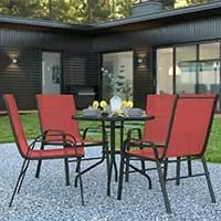 Kliknite za detalje - Garnitura Acme 80 Red - 4 Metal / Tekstilen Stolice i Sto Prečnika 80 cm