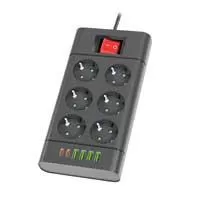 Kliknite za detalje - Produžni kabl sa 6 mesta 2m sa USB-A i USB-C utičnicama NV614U-2/BK