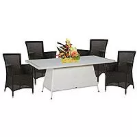 Kliknite za detalje - Garnitura Od PP Ratana Lucrezia Java Brown 4 Fotelje + Sto Vanila White