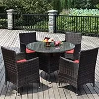 Kliknite za detalje - Baštenski Komplet Od Wicker Ratana Sinaloa - 4 Fotelje i Sto Sa Staklom