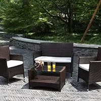 Kliknite za detalje - Wicker Ratan Garnitura Quito - 2 Fotelje, Dvosed i Sto Sa Staklom - Bež Jastuci