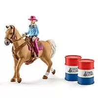 Kliknite za detalje - Schleich Figure Domaće životinje - Rodeo - Kaubojka na konju u trci oko burića 41417