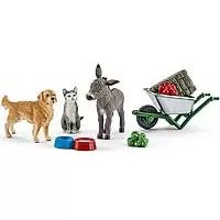 Kliknite za detalje - Schleich Figurice Domaće životinje - Pas mačka i magare - hranjenje 41423