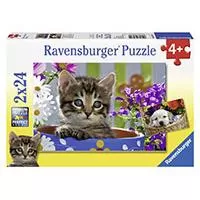 Kliknite za detalje - Ravensburger puzzle Dečije puzle - 2x24 - Životinje - Mace - Kučići - Dog And Cat  2x24 dela RA08971