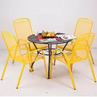 Kliknite za detalje - 4 Baštenske Stolice i Sto - Metal Marsala Yellow