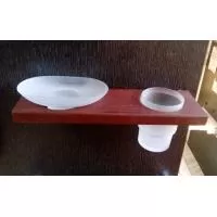 Kliknite za detalje - Polica za kupatilo od tikovine sa čašom i držačem sapuna 28cm
