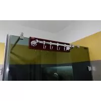 Kliknite za detalje - Držač peškira za staklo i zid sa kukicama na tikovini 40cm