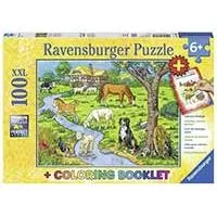 Kliknite za detalje - Slagalica 100 delova + bojanka - Domaće životinje na potoku - Ravensburger 13696