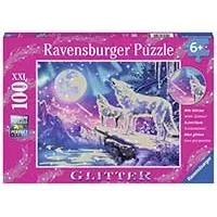 Kliknite za detalje - Glitter Puzzle 100 delova - Vukovi na mesečini Ravensburger 13600