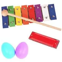 Kliknite za detalje - Set dečijih instrumenata - metalofon, šejkeri i usna harmonika PK08