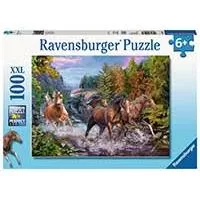 Kliknite za detalje - Puzzle 100 delova Konji galopiraju kroz reku Ravensburger 10402
