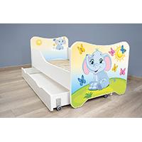 Dečiji krevet sa dušekom, letvicama i fiokom happy kitty Little elephant 160x80 cm 