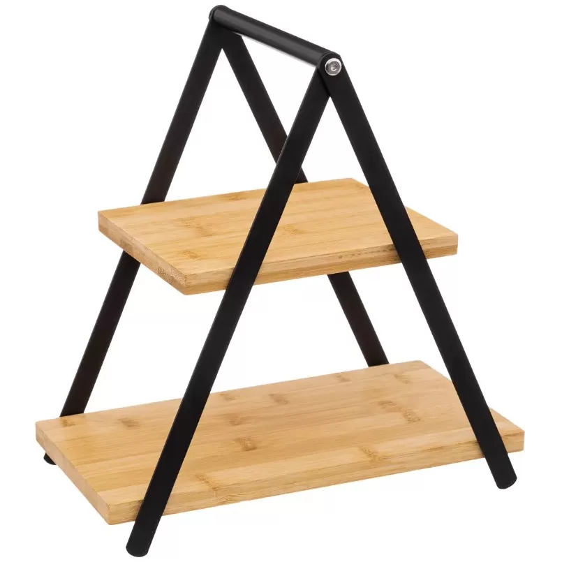 Stalak Etažer Za Posluzenje Na Dva Nivoa Pavougaoni Secret De Gourmet - Dimenzije: 28 x 15,6 x 29,3 cm. Materijal: bambus, metal. Boja: bež, crna. Brend: Secret de Gourmet. - Slika