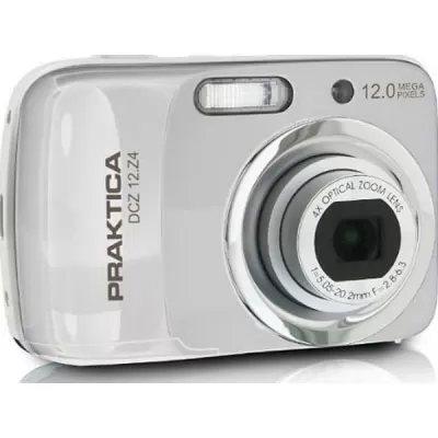 Praktica DCZ 12.Z4 srebrni digitalni fotoaparat - 12 Megapiksela, 4x optički zoom, 5x digitalni zoom. Mogućnost proširenja memorije pomoću SDHC kartica. DOdatna oprema: torbica, USB kabl, TV kabl, vrpca za ruku... - Slika