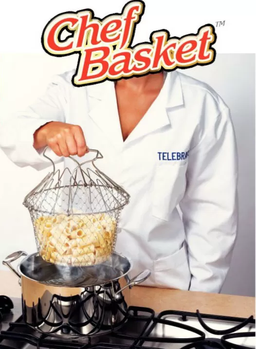 Chef Basket - Korpa za kuvanje i prženje 12 u 1 - Chef Basket je potpuno nov način da spremite vaša omiljena jela. Spremajte omiljenu pastu, kuvajte povrće na pari, pržite hrskav pomfrit u fritezi ili jednostavno u njoj isperite voće i povrće... - Slika