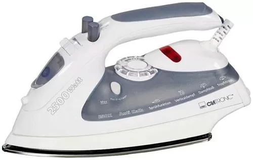 Clatronic pegla na paru DB3106 - Čelična ploča. Anti-calc filter sistem protiv kamenca. Anti Drip funkcija protiv kapanja. Steam jet funkcija izbacivanja pare. Funkcija prskanja vode. Vertikalna para. Funkcija samostalnog čišćenja. - Slika