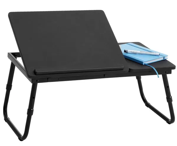 Podesiv stalak za laptop Bear crne boje - Zgodan stalak za laptop podesive visine, sa pločom pod nagibom, i ravnim delom za, recimo, korišćenje miša. Dimenzije stalka su 60x22/26x34cm. - Slika