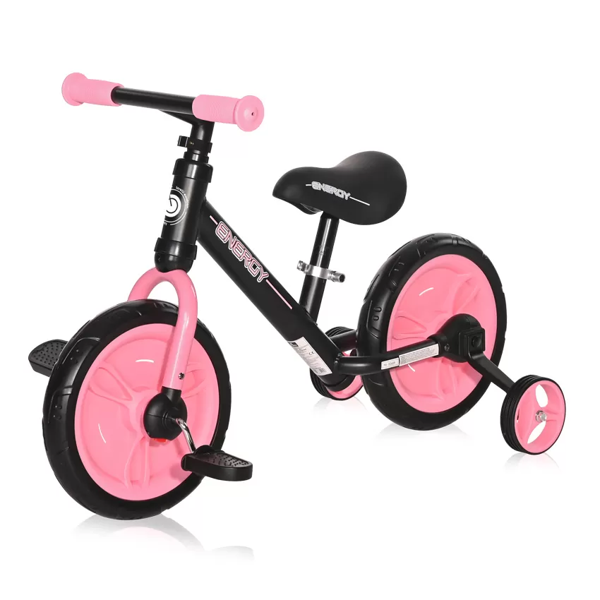 LORELLI Dečija bicikla i balance bike ENERGY 2in1 pink 10050480005 - Bicikl bez pedala je idealan da dete lakše nauči da uspostavi ravnotežu. Mogućnost voženja sa ili bez pomoćnih točkića i pedala. Sedište je podesivo po visini, a nosivost je 25kg, za uzrast 2-5 godina. - Slika