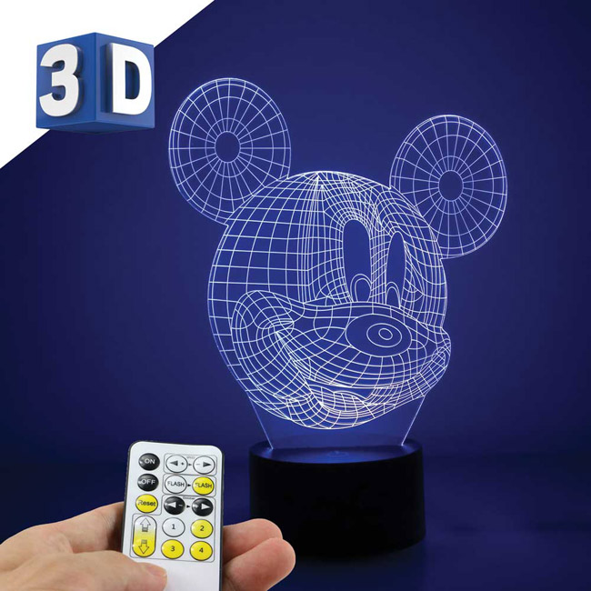 3D LED RGB lampa sa promenljivom bojom svetlosti Mickey Mouse - thumbnail 0